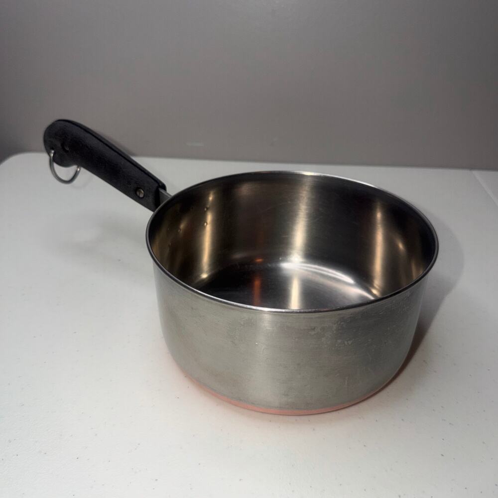 Revere Ware 2 Quart Copper Bottom Saucepan Pot with Lid USA 1801 Stainless Steel
